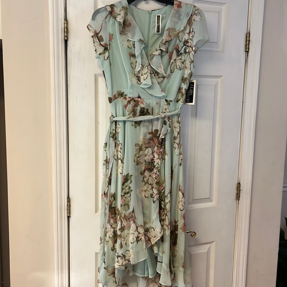 Julian Taylor Lined Mint Green Blush Ruffle Wrap Dress